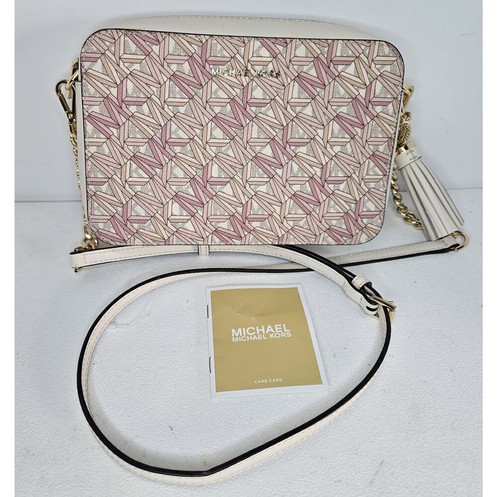 Michael Kors Jet Set Medium Logo Smokey Rose Multi Camera Crossbody Bag - New